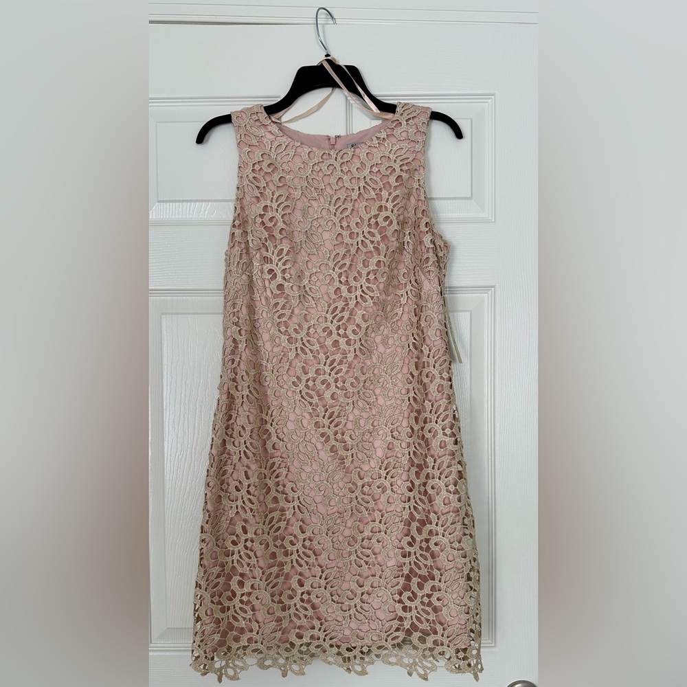 Eliza J Women’s Sleeveless Lace Shift Dress - Blush & Gold - Size: 6 - NWT
